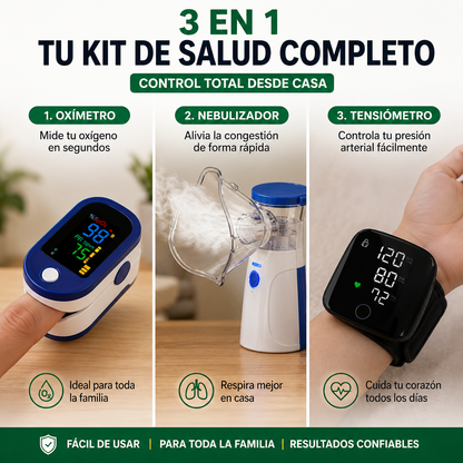 Kit Tensiómetro + Nebulizador + Oxímetro