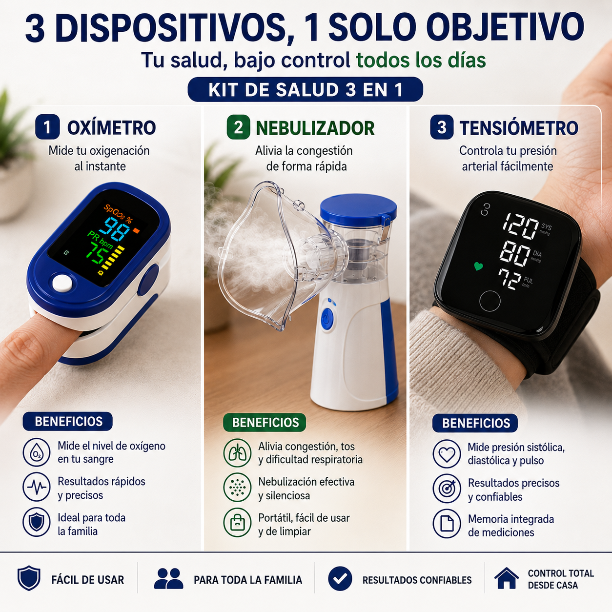 Kit Tensiómetro + Nebulizador + Oxímetro