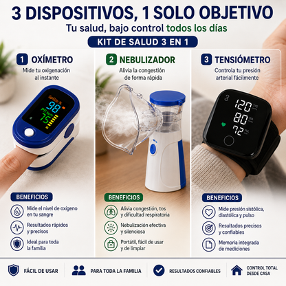 Kit Tensiómetro + Nebulizador + Oxímetro