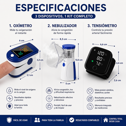 Kit Tensiómetro + Nebulizador + Oxímetro